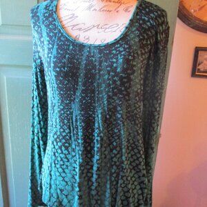 NWT Tianello by Steve Barraza Teal Green & Black Long Sleeved Knit Top Sz. L